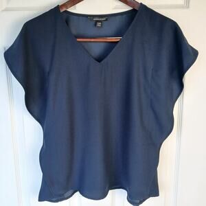 Banana Republic SS Flutter VE Preppy Navy Blouse XXS blue office V-neck
